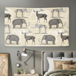 Wooly Mammoth en Irish Elk Prehistorisch Spandoek