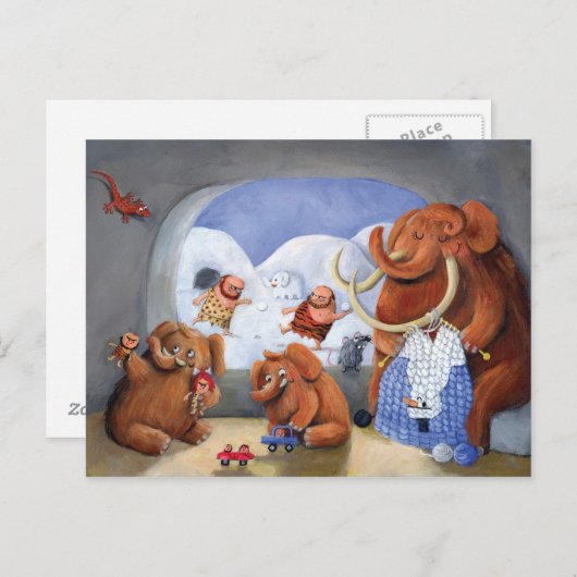 Wooly Mammoth Family in Ice Age Briefkaart (Voorkant / Achterkant)