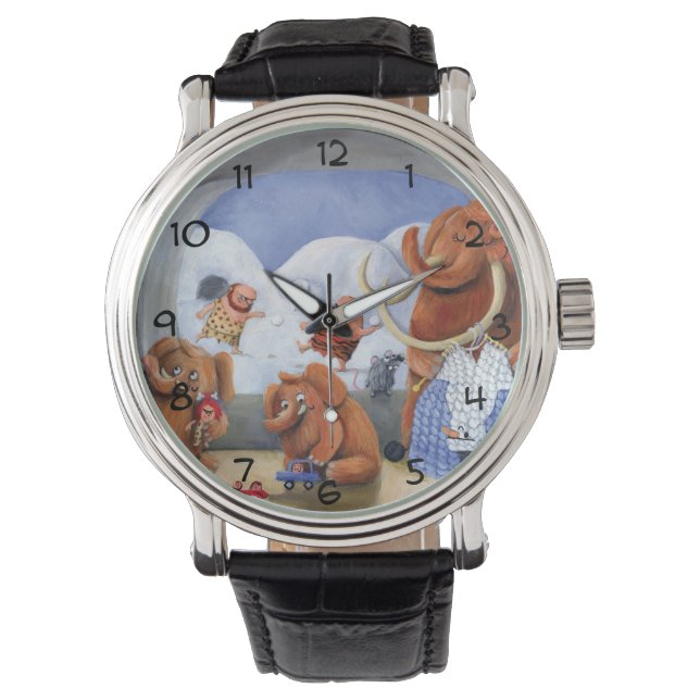 Wooly Mammoth Family in Ice Age Horloge (Voorkant)