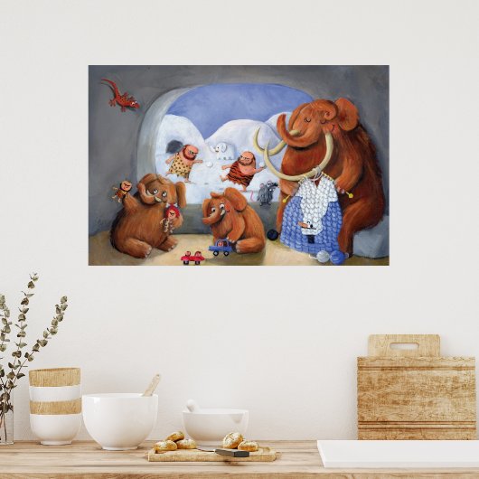 Wooly Mammoth Family in Ice Age Poster (Keuken)