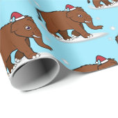 Wooly Mammoth in een Santa Hat met Kerstmis Cadeaupapier (Rol Hoek)