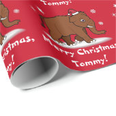 Wooly Mammoth met  naam Santa Hat Cadeaupapier (Rol Hoek)