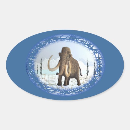 Wooly Mammoth Ovale Sticker (Voorkant)