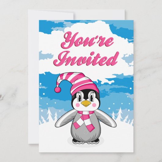 Wooly Pet Penguin Party Invite Kaart (Voorkant)