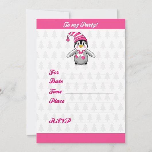 Wooly Pet Penguin Party Invite Kaart (Achterkant)