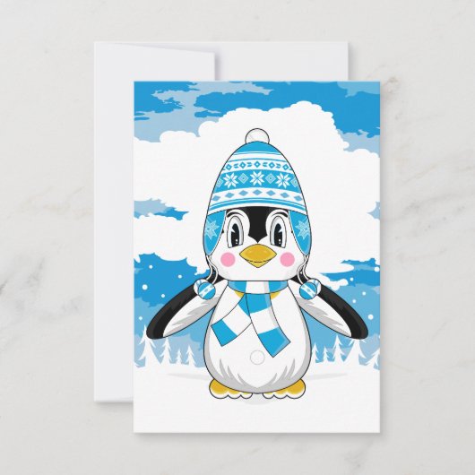 Wooly Pet Penguin RSVP-kaart RSVP Kaartje (Voorkant)