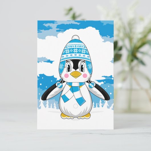 Wooly Pet Penguin RSVP-kaart RSVP Kaartje (Staand voorkant)