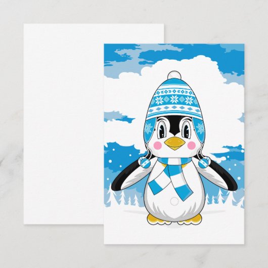 Wooly Pet Penguin RSVP-kaart RSVP Kaartje (Voorkant / Achterkant)