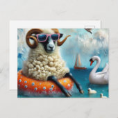 Wooly Sheep houdt van Drijven in een meer Briefkaart (Voorkant / Achterkant)