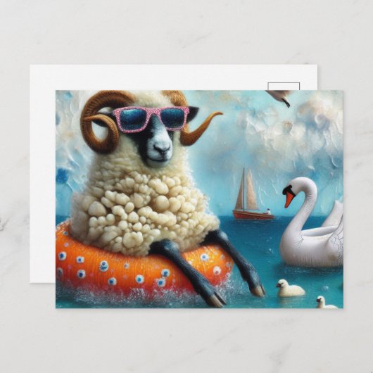 Wooly Sheep houdt van Drijven in een meer Briefkaart (Voorkant / Achterkant)