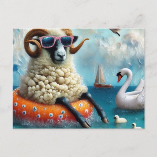 Wooly Sheep houdt van Drijven in een meer Briefkaart (Voorkant)