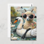 Wooly Sheep houdt van Drijven in een meer met zwan Briefkaart (Voorkant / Achterkant)