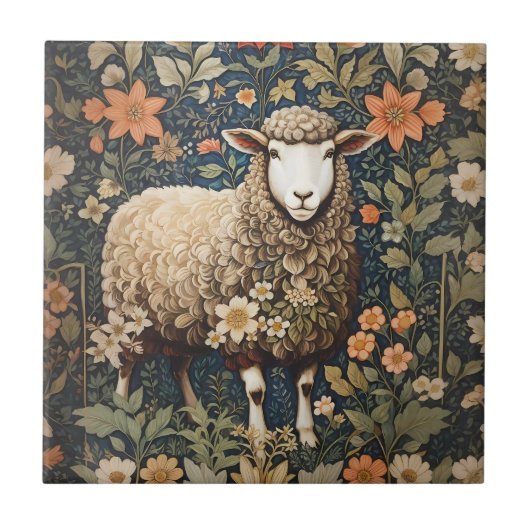 Wooly Sheep William Morris geïnspireerd door Flora Tegeltje (Voorkant)