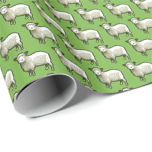 Wooly White Sheep Pixel Pattern Cadeaupapier (Rol Hoek)