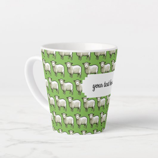 Wooly White Sheep Pixel Pattern Latte Mok (Linkerhoek)