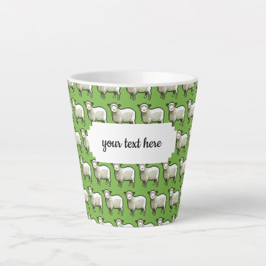 Wooly White Sheep Pixel Pattern Latte Mok (Voorkant)