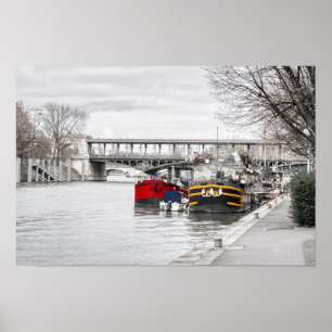 Woonboten afgemeerd bij Pont Bir-Hakeim - Parijs Poster