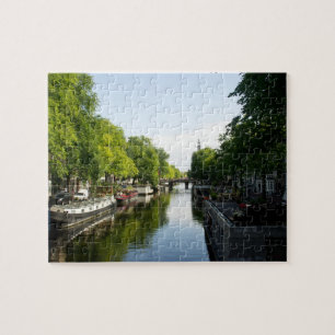 Woonboten in Amsterdam gracht Europa Legpuzzel