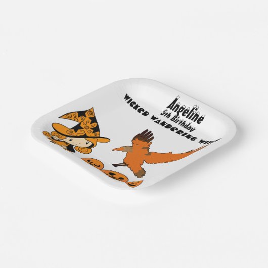 Woonde Wandering Witch Halloween Pumpkins Birthday Papieren Bordje (Gebogen)