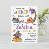 Woonde Witch Cat Halloween Birthday Party, elke le Kaart (Staand voorkant)