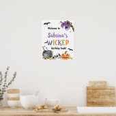 Woonde Witch Cat Halloween Birthday Party, elke le Poster (Keuken)