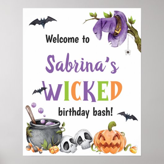 Woonde Witch Cat Halloween Birthday Party, elke le Poster (Voorkant)