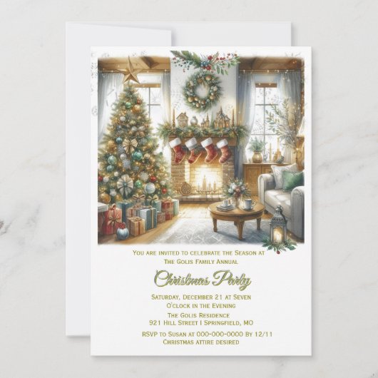 Woonkamer en Kerstboom Feest Kaart (Voorkant)