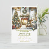 Woonkamer en Kerstboom Feest Kaart (Staand voorkant)