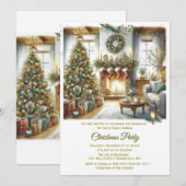 Woonkamer en Kerstboom Feest Kaart (Voorkant / Achterkant)