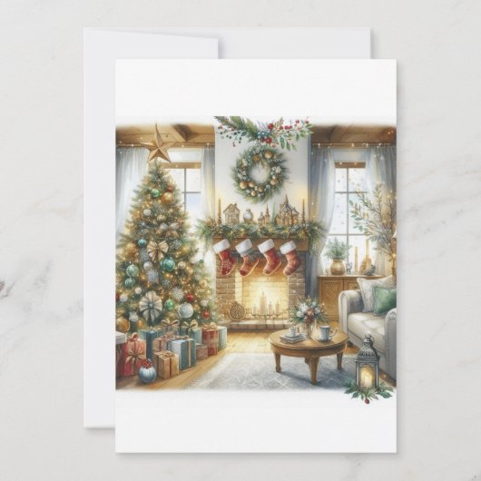 Woonkamer en kerstboomfeest kaart (Achterkant)