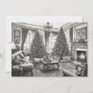 Woonkamer in vintage stijl met kerstboom feestdagenkaart