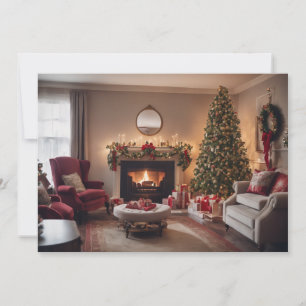 Woonkamer in vintage stijl met kerstboom feestdagenkaart