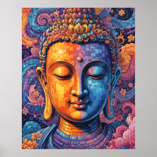 Woonkamer Kleurrijke Abstracte Boeddha Pixel Art Poster (Voorkant)
