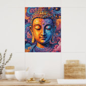 Woonkamer Kleurrijke Abstracte Boeddha Pixel Art Poster (Keuken)