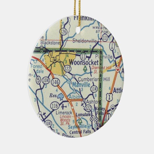 Woonsocket RI Map Keramisch Ornament (Rechts)