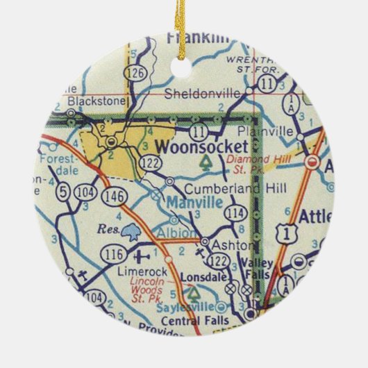 Woonsocket RI Map Keramisch Ornament (Achterkant)