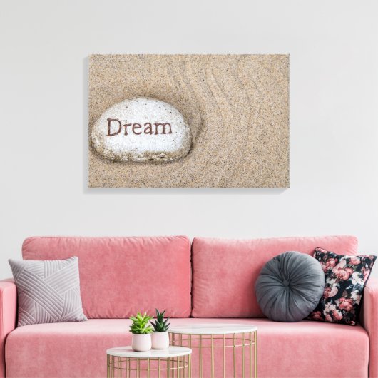 woord Droom op strand rots Canvas Afdruk (Insitu (Woonkamer))