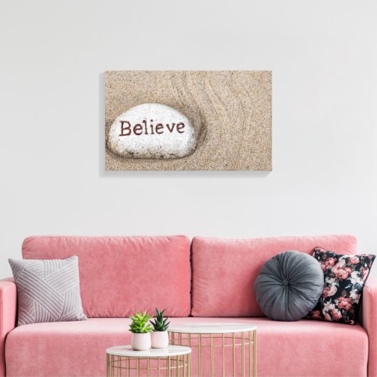 woord Geloof op strandsteen Canvas Afdruk (Insitu (Woonkamer))