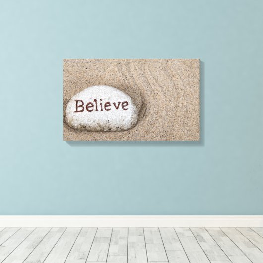 woord Geloof op strandsteen Canvas Afdruk (Insitu (Houten vloer))
