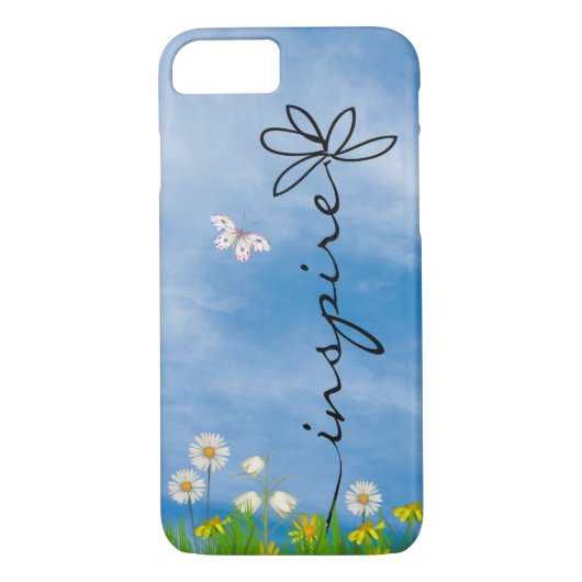 woord Inspire in gras met bloemen Case-Mate iPhone Case (Achterkant)