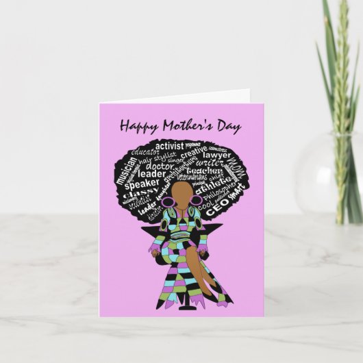 Woord Kunst Afro Dame Afro-Amerikaanse Moederdag Kaart (Voorkant)