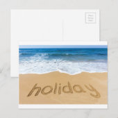Woord vakantie geschreven in zand op het strand feestdagenkaart (Voorkant / Achterkant)