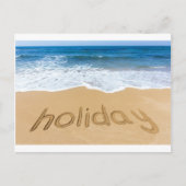 Woord vakantie geschreven in zand op het strand feestdagenkaart (Voorkant)
