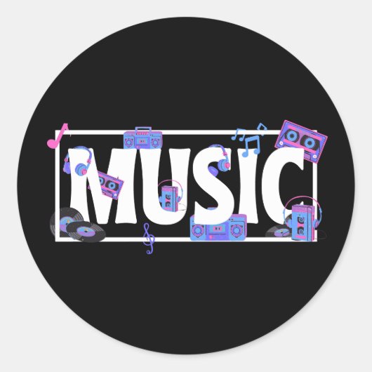 Woord van muziek met muziek ronde sticker (Voorkant)