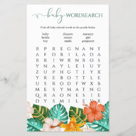 Woord Zoeken Tropisch Bloemen Baby shower Spel