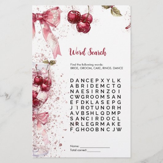 Woord Zoeken Vrijgezellenfeest Spel Cherry Bow (Voorkant)