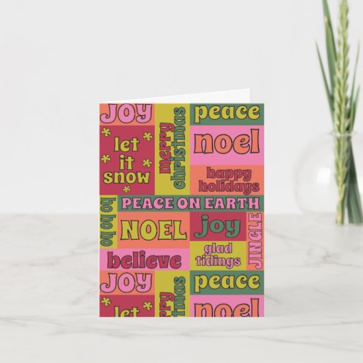  woordcollage jaren '70 stijl feestdagen kaart (Voorkant)