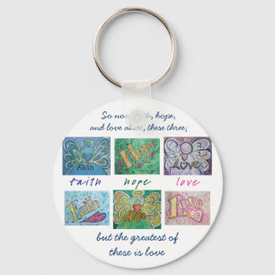 Woordcollage sleutelhanger Faith Hope Love Engel