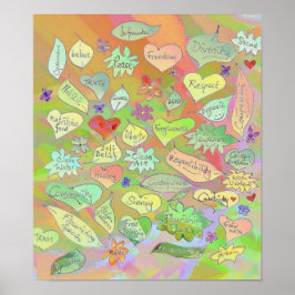 Woorden / Rechten / Ethiek op bladeren en harten P Poster