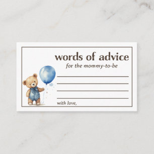 Woorden van advies Teddy Bear Baby Boy Shower Informatiekaartje